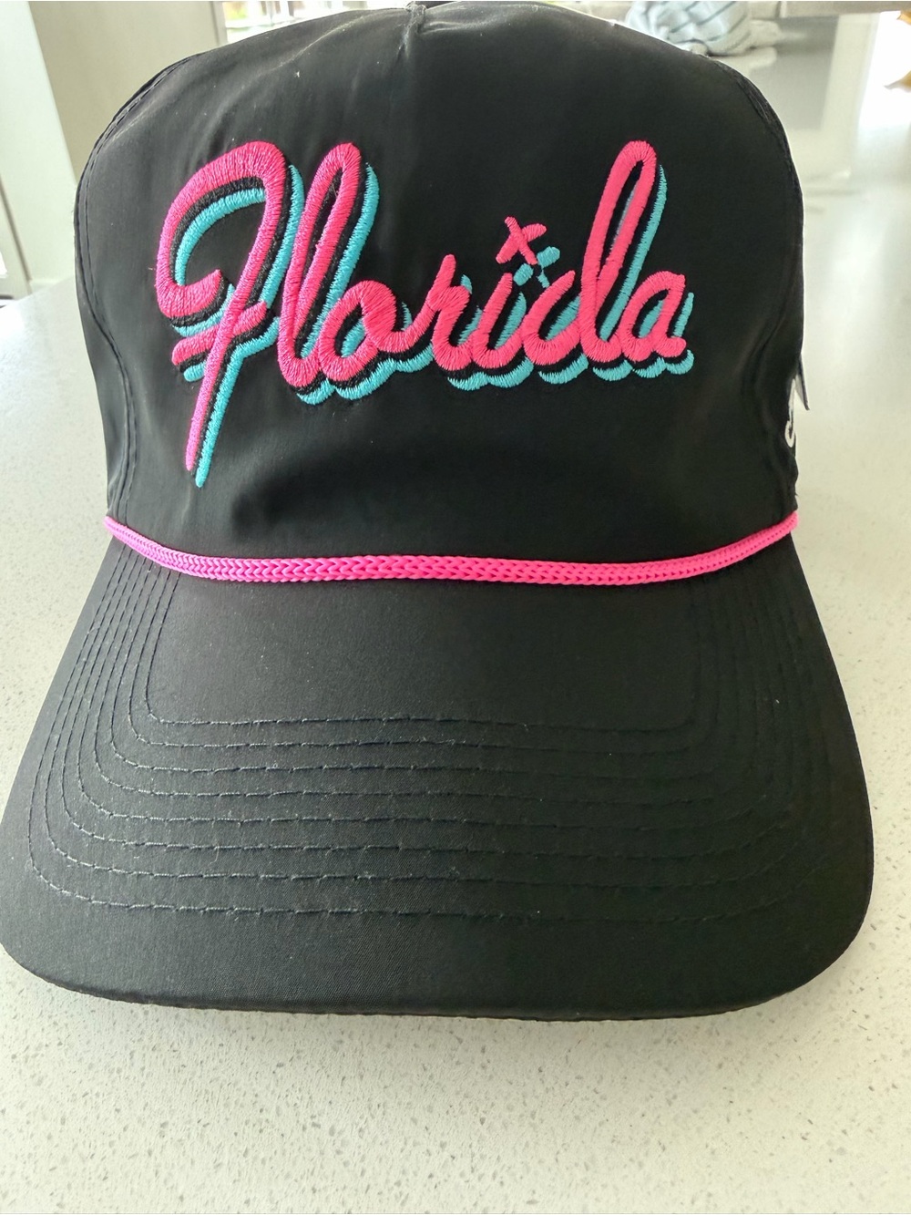 Bad Birdie Black Hat with Pink and Teal Florida Script